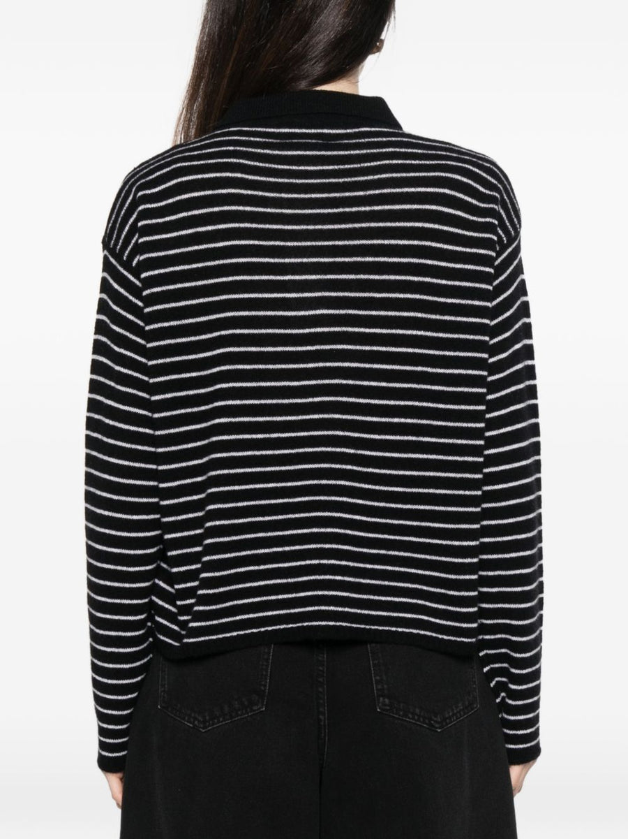 Beyou Cashmere Striped Polo Shirt For Women Luxurious Soft 100 Percent Cashmere Office Wear
