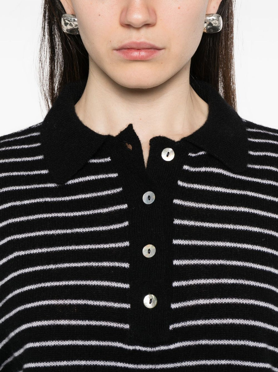 Beyou Cashmere Striped Polo Shirt For Women Luxurious Soft 100 Percent Cashmere Office Wear