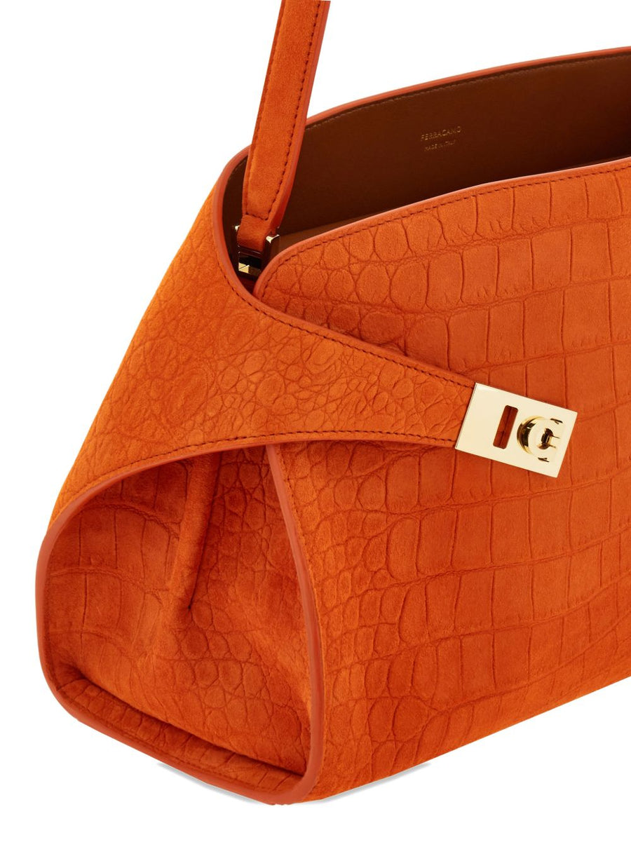 Ferragamo Hug Soft Shoulder Bag Orange Leather Tote for Women Compact Everyday Luxury