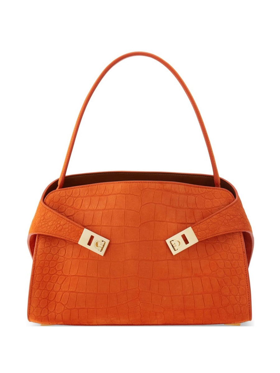 Ferragamo Hug Soft Shoulder Bag Orange Leather Tote for Women Compact Everyday Luxury