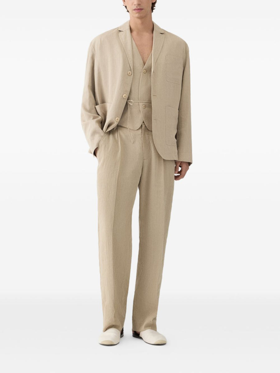 Jacquemus Le Pantalon Croisiere Trousers For Men Beige Linen Blend Pleated Front Elastic Waistband