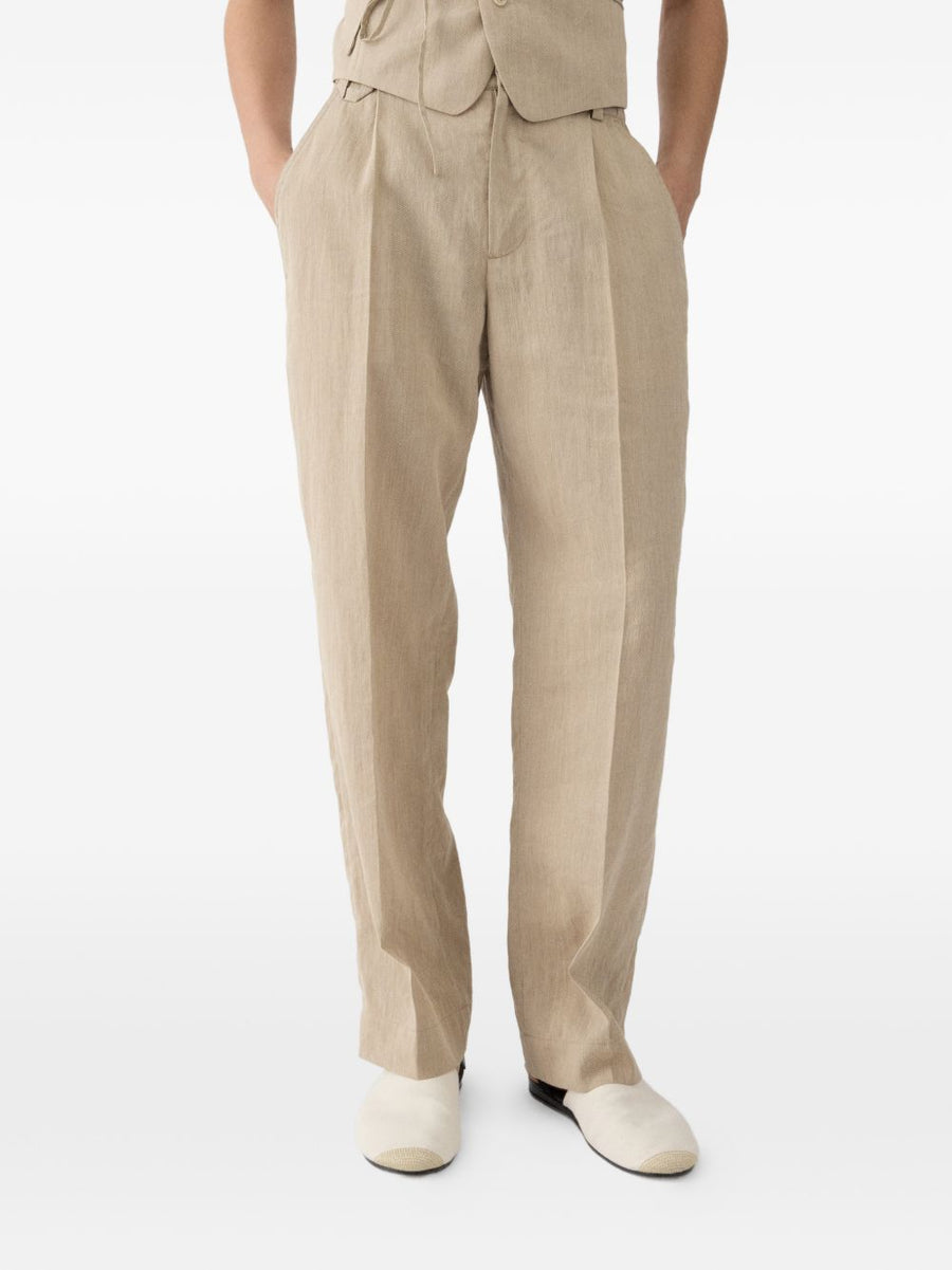 Jacquemus Le Pantalon Croisiere Trousers For Men Beige Linen Blend Pleated Front Elastic Waistband