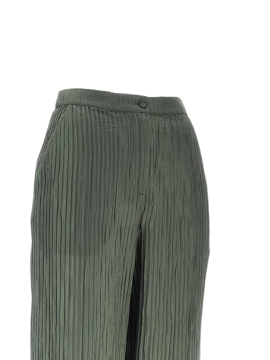 Emporio Armani Crepe Trousers For Women Olive Green, Straight Leg, Button Closure, Versatile Office To Smart Casual