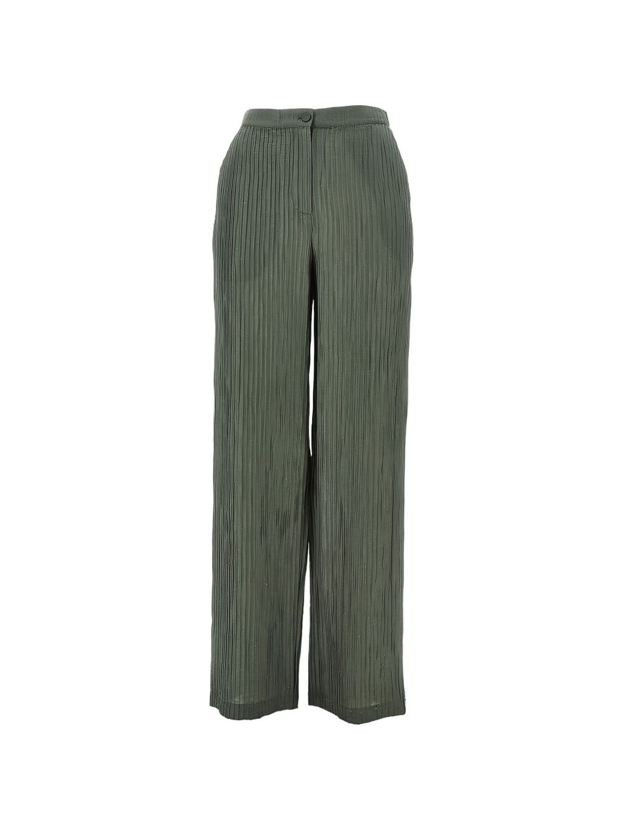 Emporio Armani Crepe Trousers For Women Olive Green, Straight Leg, Button Closure, Versatile Office To Smart Casual