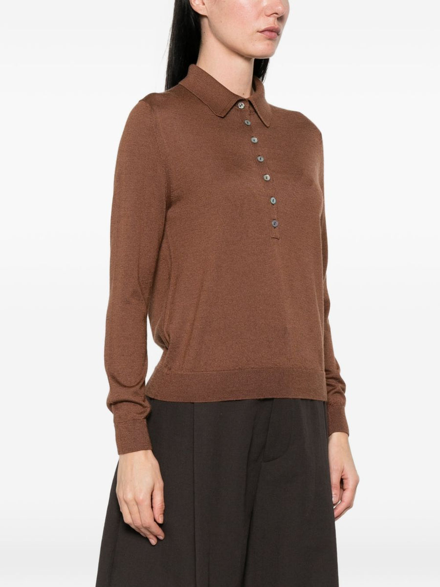 Beyou Cashmere Silk Polo Sweater For Women Luxury Layering Essential In Brown Everyday Luxury Knitwear