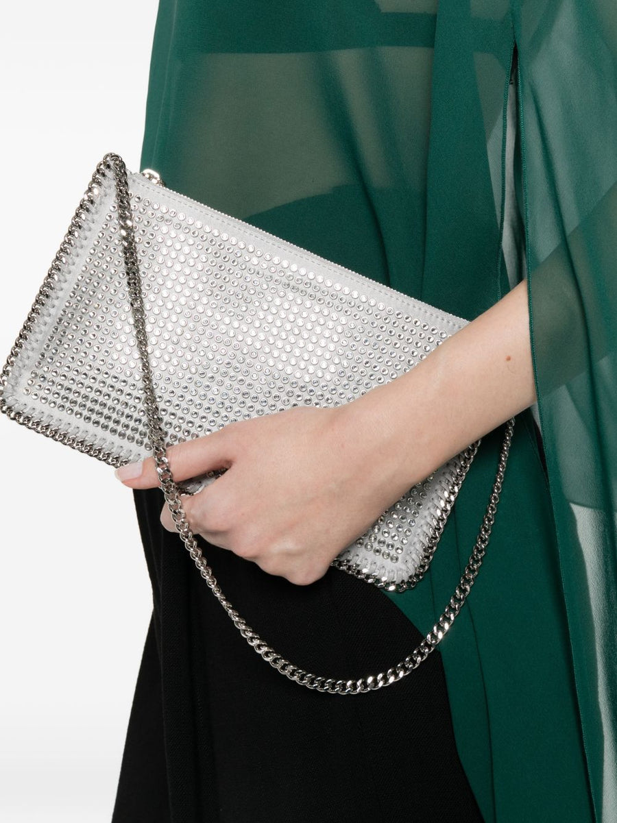 Stella McCartney Falabella Crystal Clutch Evening Bag With Silver Chain Strap For Elegant Women