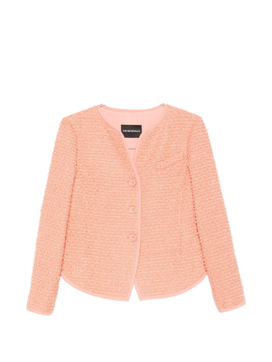 Emporio Armani Luxury Wool Blend Jacket For Women Round-Neck With Orange Button Fastening And Trimmed Edges
