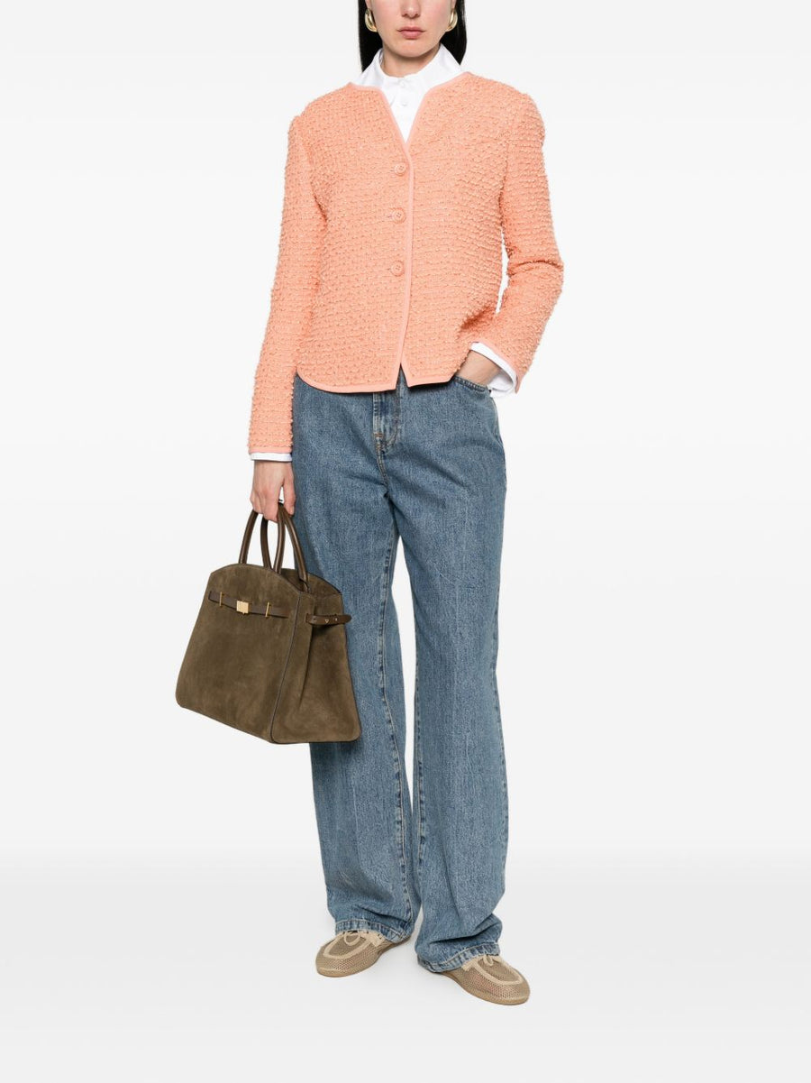 Emporio Armani Luxury Wool Blend Jacket For Women Round-Neck With Orange Button Fastening And Trimmed Edges