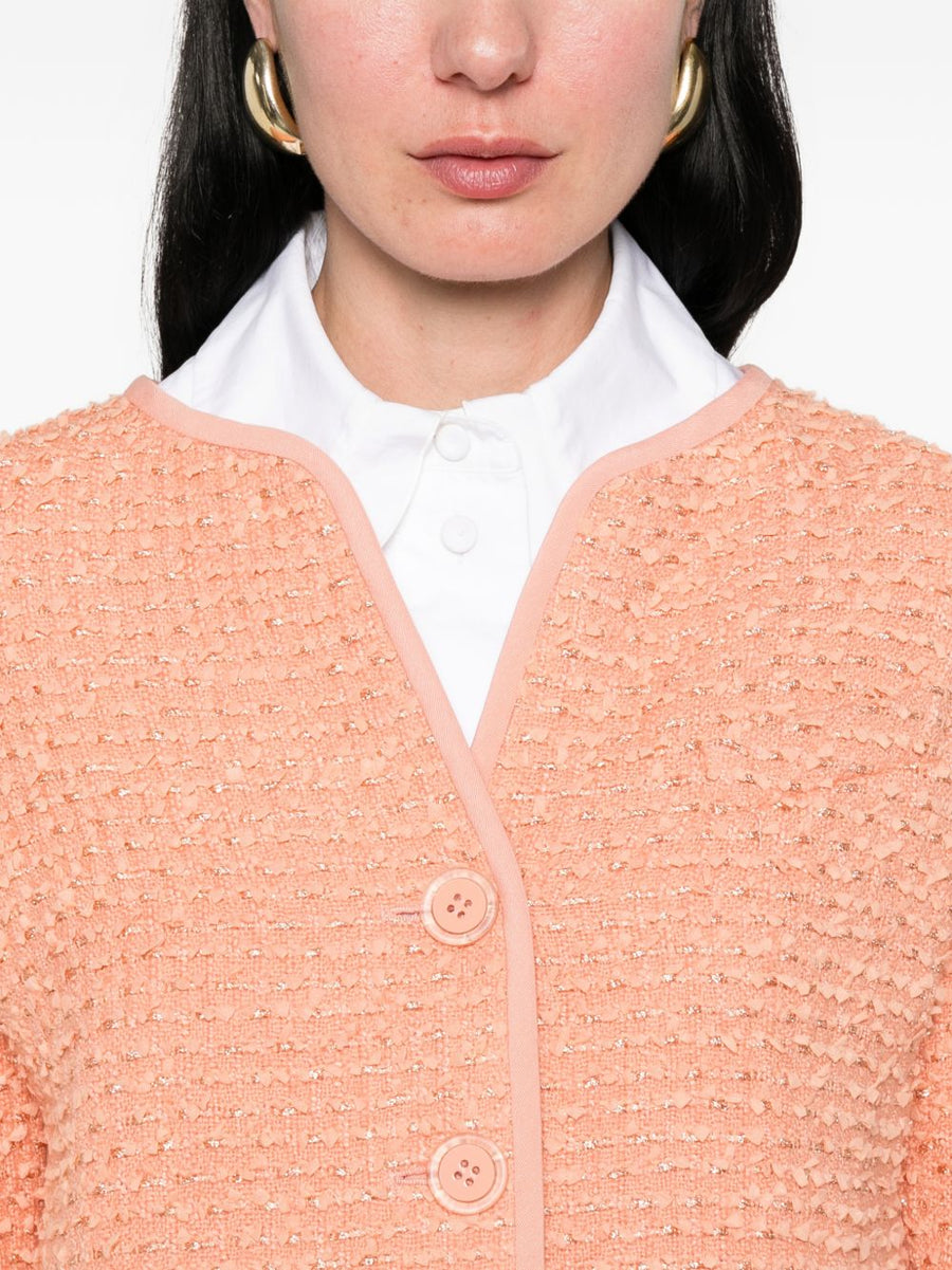 Emporio Armani Luxury Wool Blend Jacket For Women Round-Neck With Orange Button Fastening And Trimmed Edges