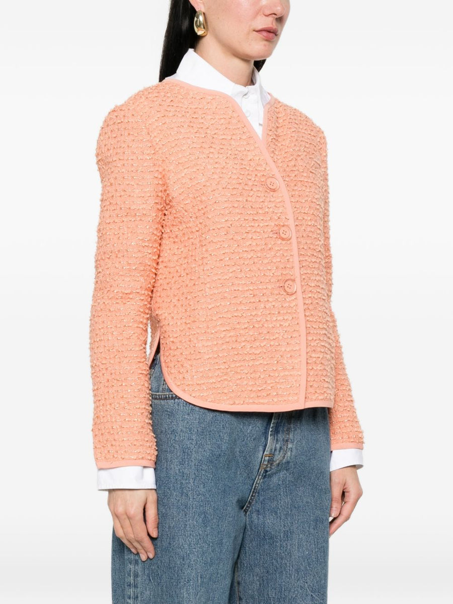 Emporio Armani Luxury Wool Blend Jacket For Women Round-Neck With Orange Button Fastening And Trimmed Edges