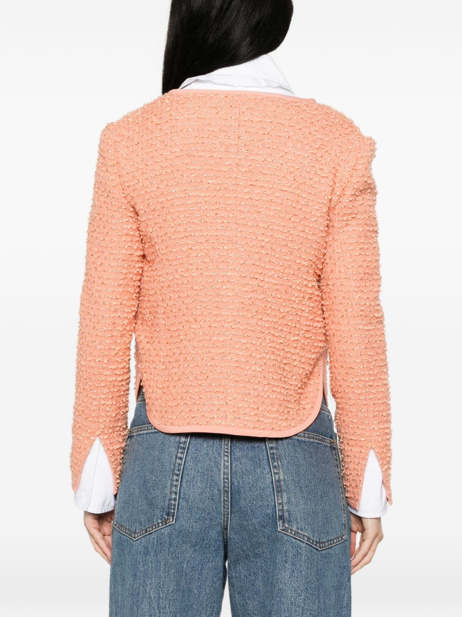 Emporio Armani Luxury Wool Blend Jacket For Women Round-Neck With Orange Button Fastening And Trimmed Edges