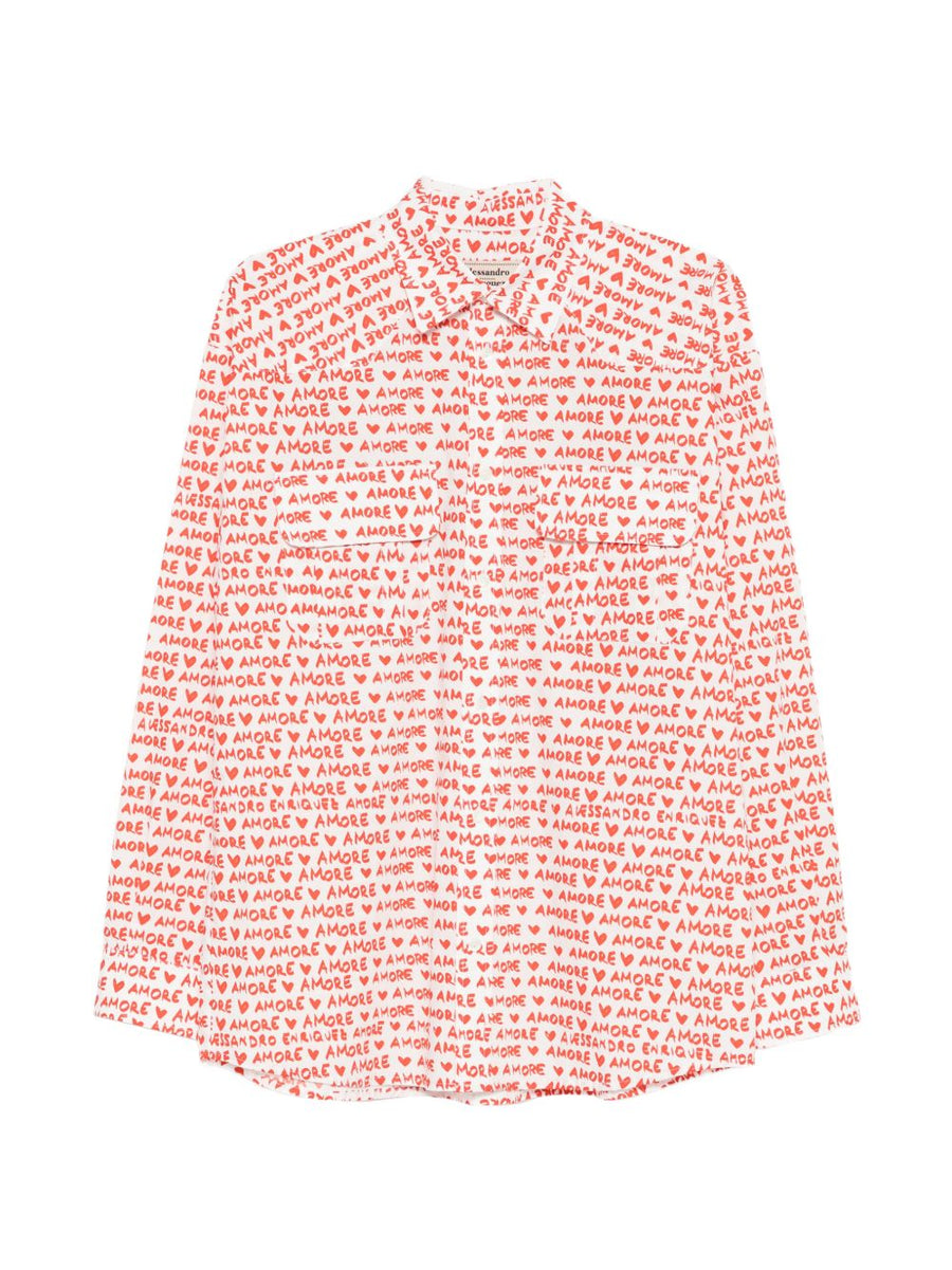 Alessandro Enriquez Amore Print Cotton Shirt For Women Red Detailing Smart Casual Luxury Wardrobe Essential