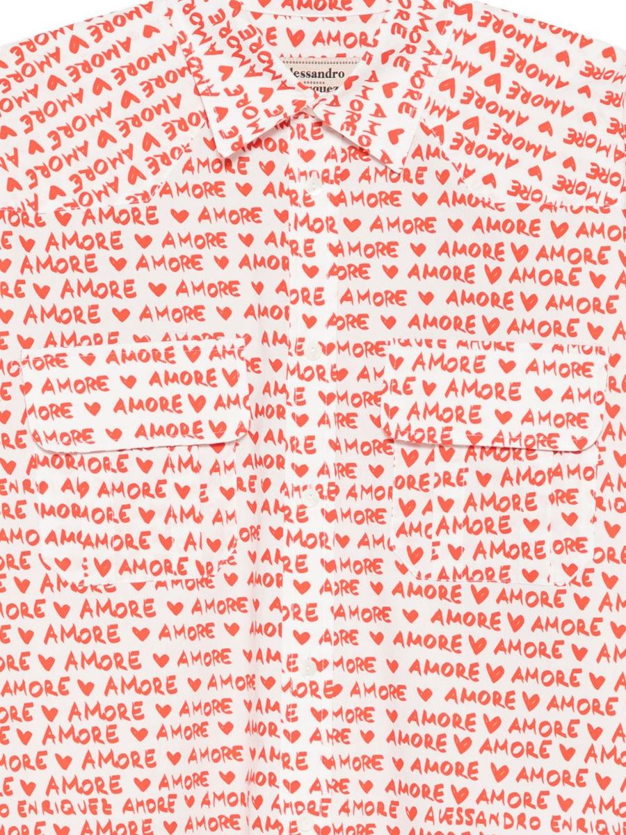 Alessandro Enriquez Amore Print Cotton Shirt For Women Red Detailing Smart Casual Luxury Wardrobe Essential