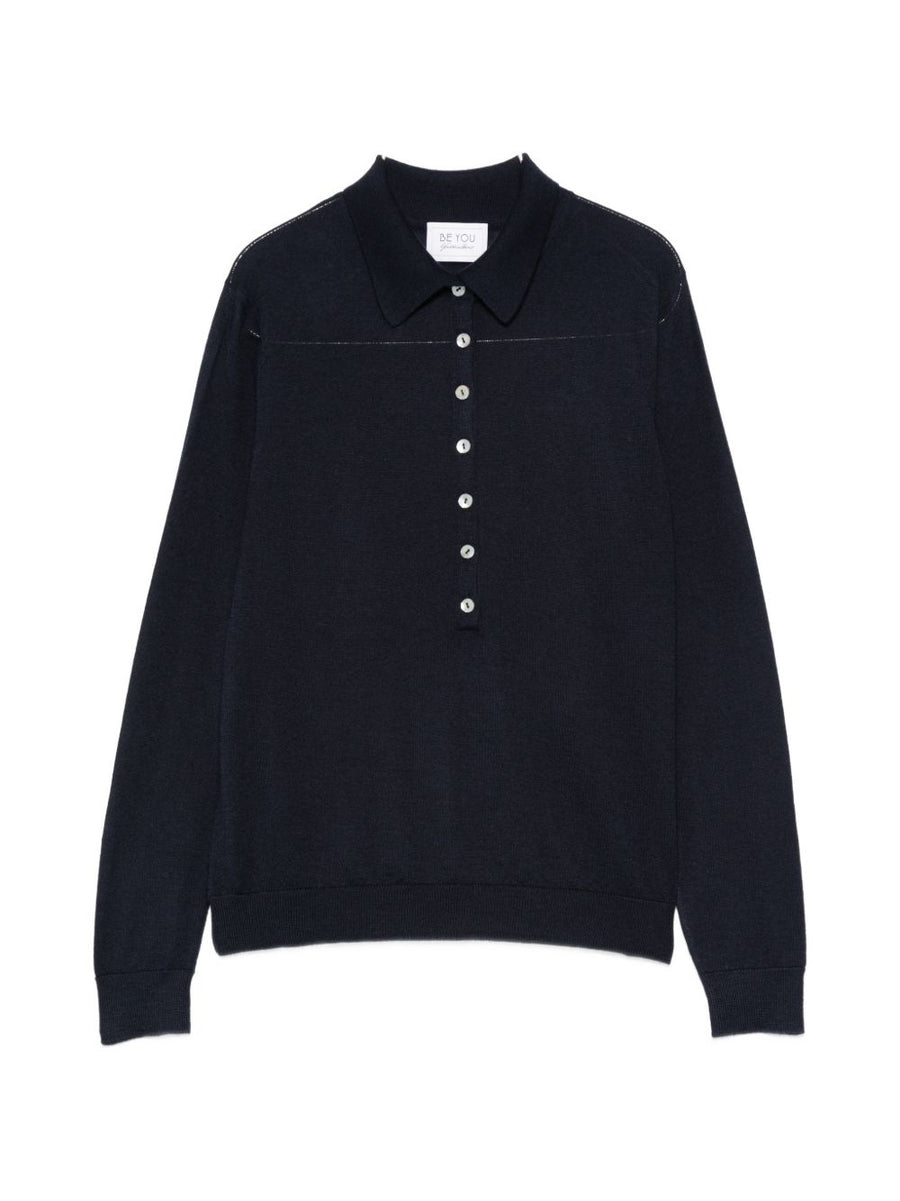 Beyou Cashmere Silk Polo Sweater for Women Navy Soft Texture Versatile Elevated Look