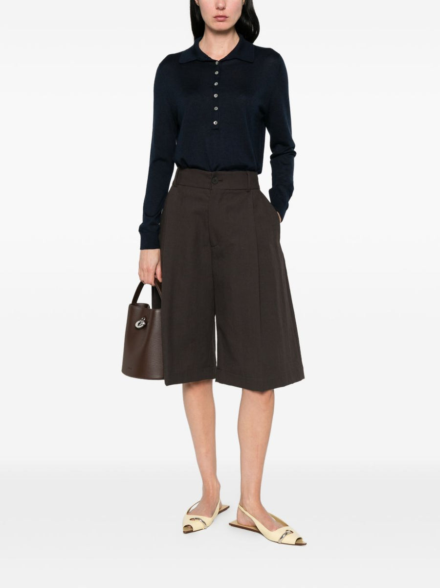 Beyou Cashmere Silk Polo Sweater for Women Navy Soft Texture Versatile Elevated Look
