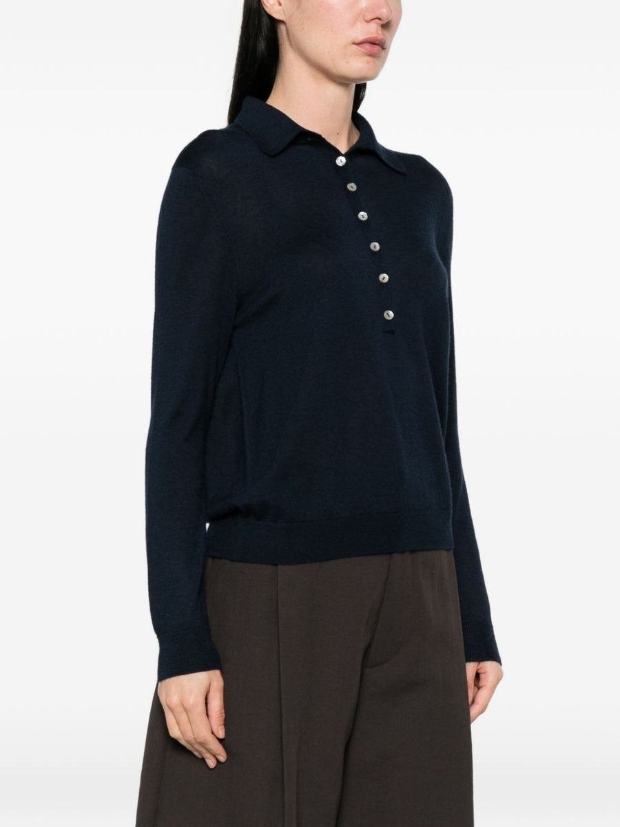 Beyou Cashmere Silk Polo Sweater for Women Navy Soft Texture Versatile Elevated Look