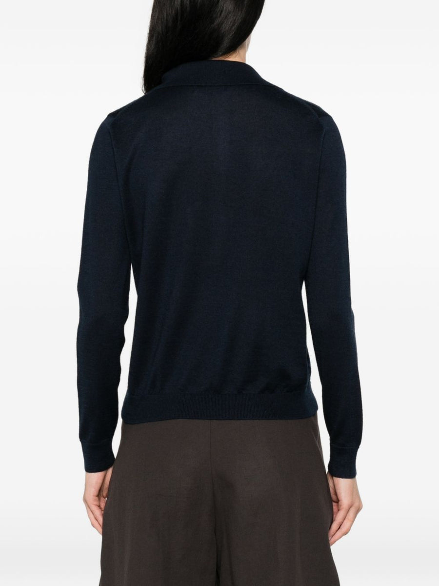 Beyou Cashmere Silk Polo Sweater for Women Navy Soft Texture Versatile Elevated Look