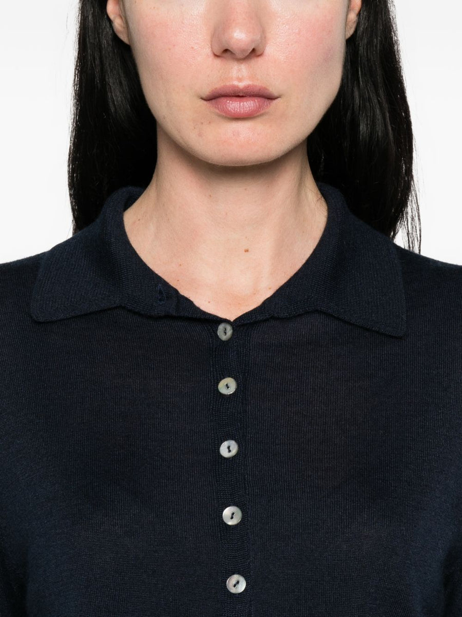 Beyou Cashmere Silk Polo Sweater for Women Navy Soft Texture Versatile Elevated Look