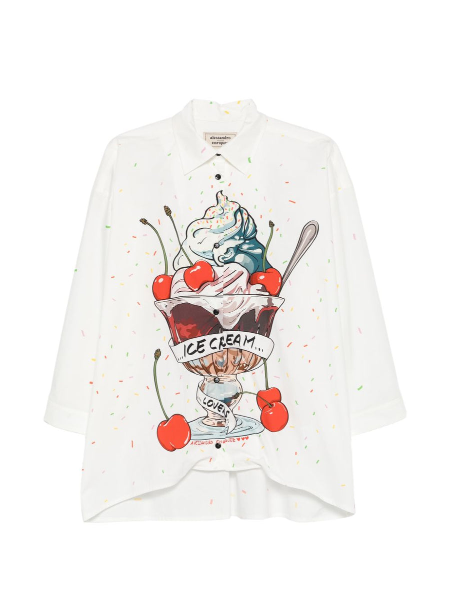 Alessandro Enriquez Printed Cotton Shirt For Women Breathable White Versatile Day To Night