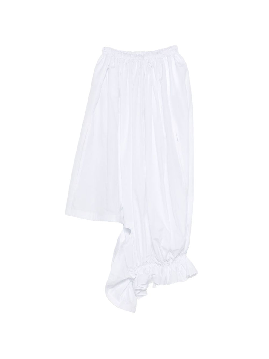 Comme Des Garçons Cotton Blouse For Women With Ruffle Details And Elastic Trim Timeless White