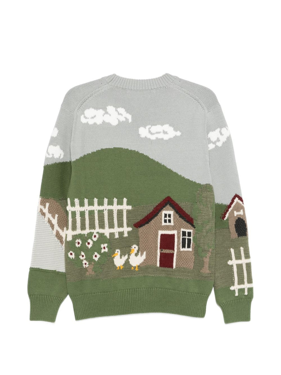 Junya Watanabe Printed Cotton Crewneck Sweater For Men Multicolor Graphic Embroidery Versatile Topwear