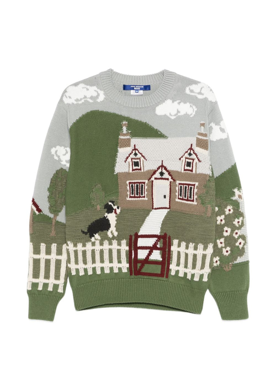 Junya Watanabe Printed Cotton Crewneck Sweater For Men Multicolor Graphic Embroidery Versatile Topwear