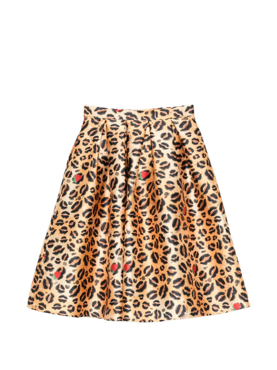 Alessandro Enriquez Printed Midi Skirt for Women Beige Animal Print A Line Day to Night