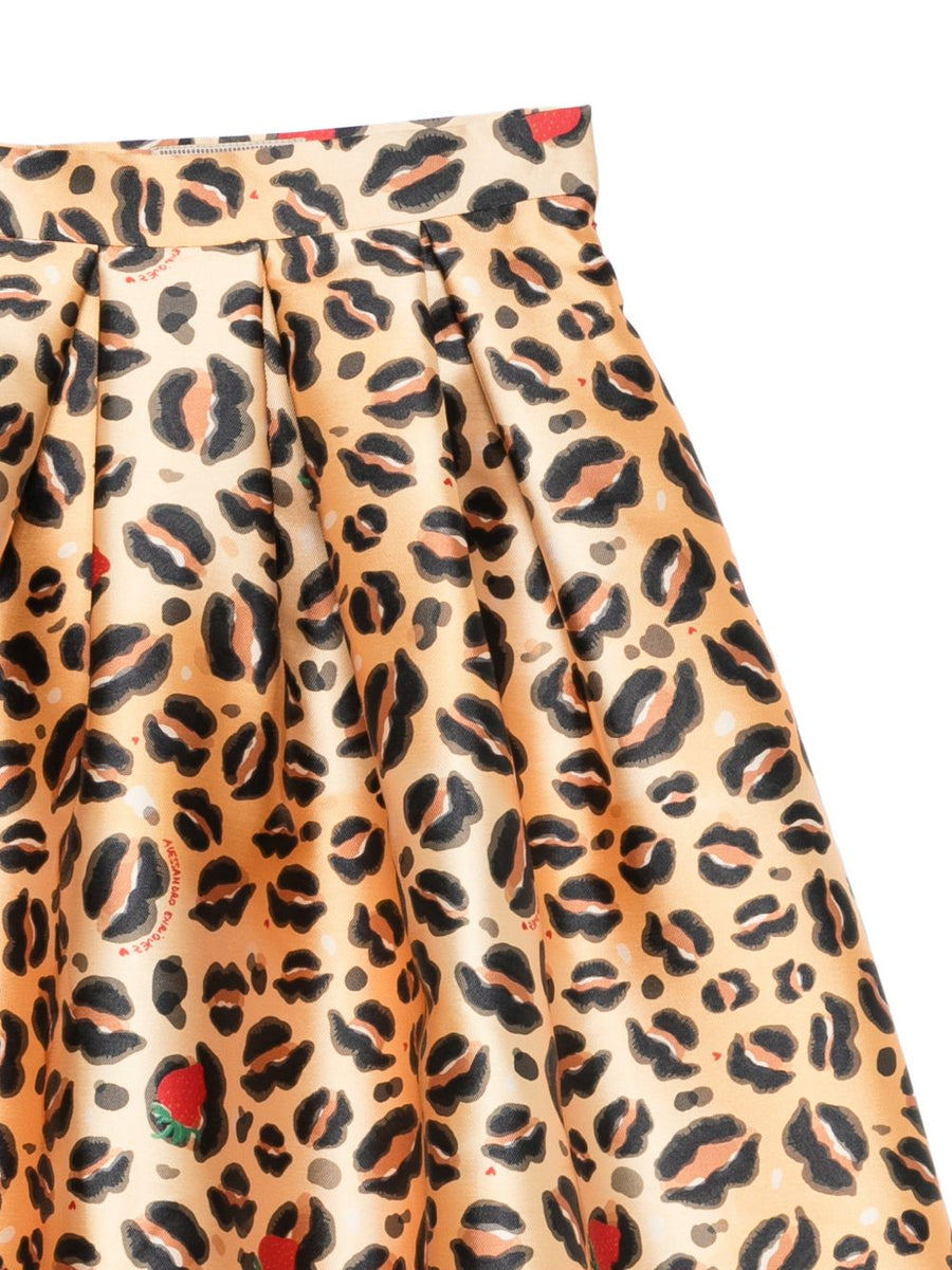 Alessandro Enriquez Printed Midi Skirt for Women Beige Animal Print A Line Day to Night