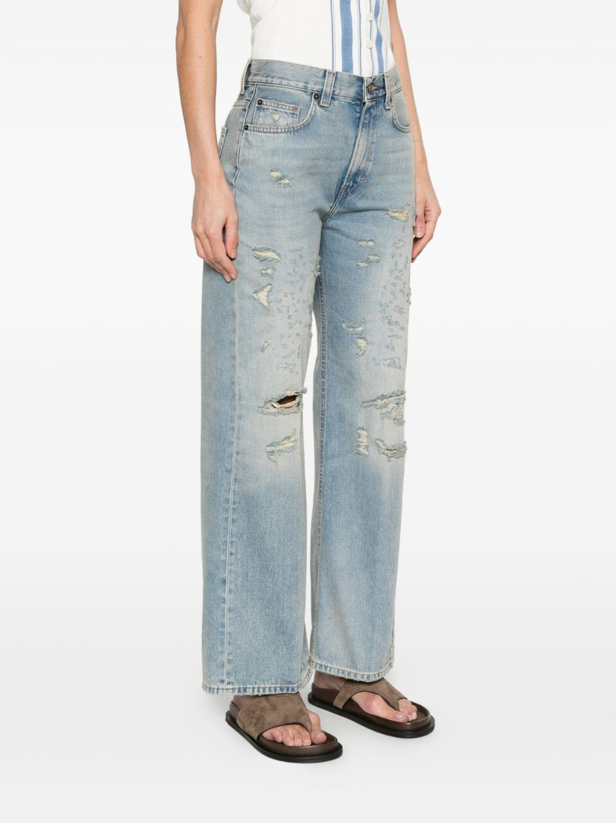 Haikure Wide Leg Denim Jeans For Women Distressed Light Blue Eco Friendly With Organic And Recycled Cotton