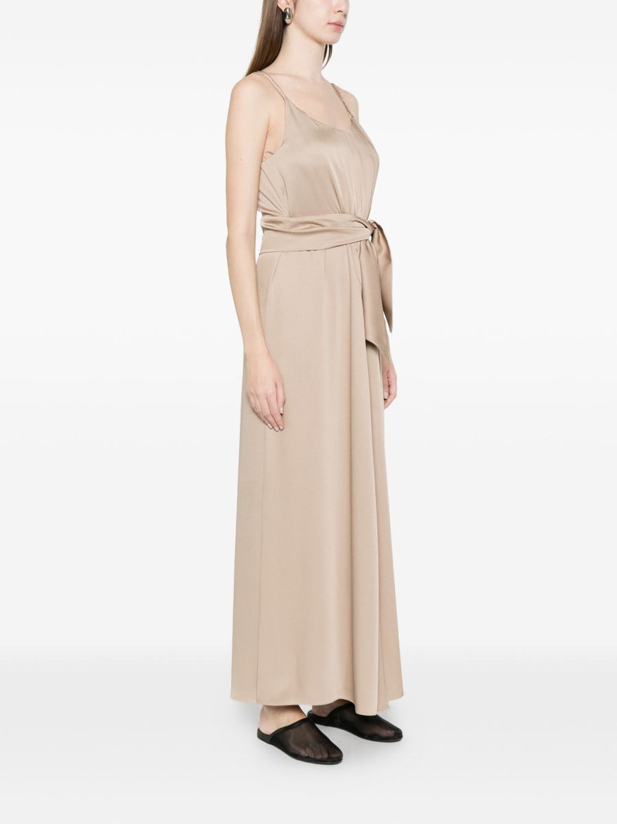 Emporio Armani Beige Long Dress With Tie Waist Pleated Silhouette For Women Timeless Luxury