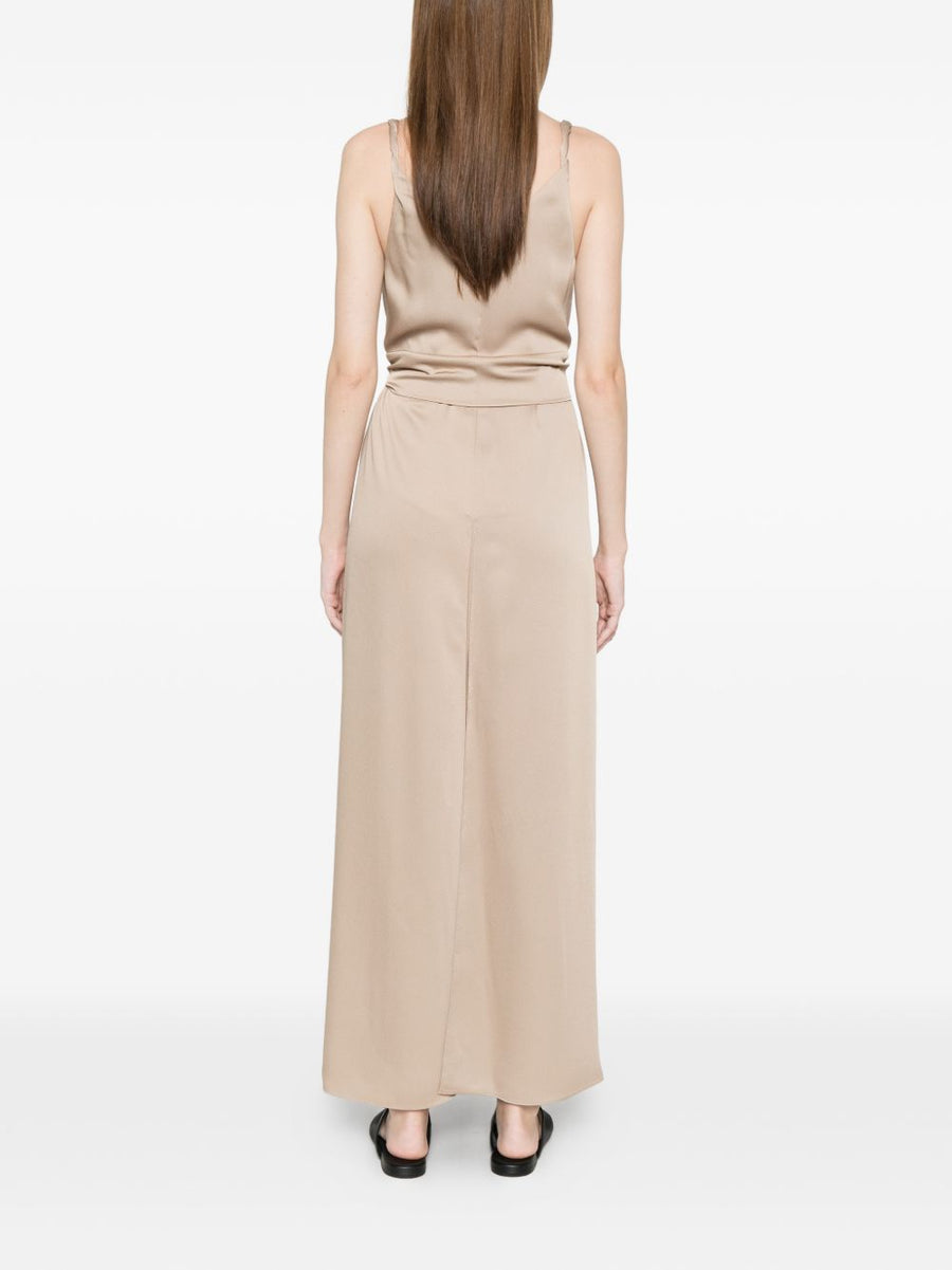 Emporio Armani Beige Long Dress With Tie Waist Pleated Silhouette For Women Timeless Luxury
