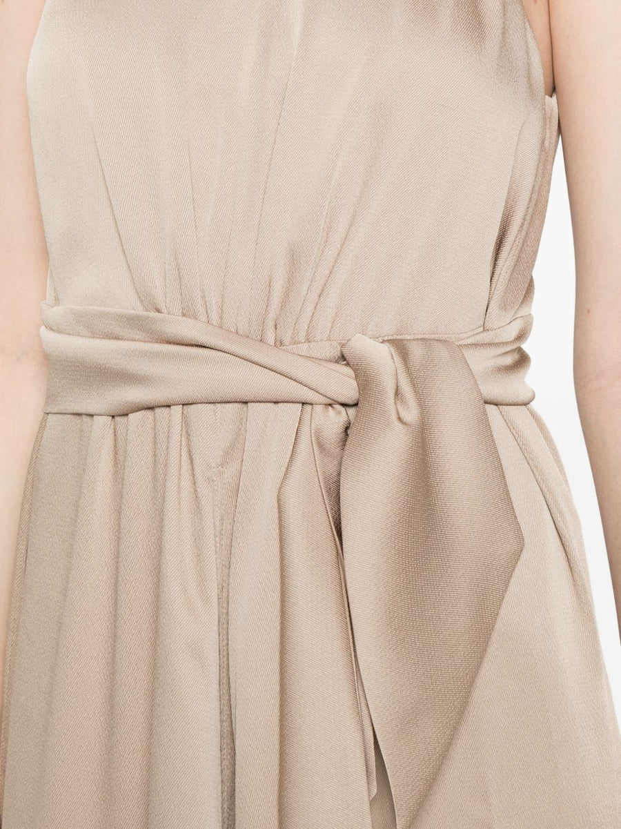 Emporio Armani Beige Long Dress With Tie Waist Pleated Silhouette For Women Timeless Luxury