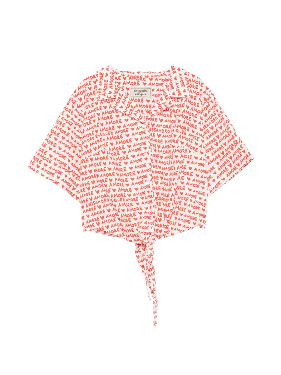 Alessandro Enriquez Amore Printed Cotton Shirt For Women With Knot Detail And Effortless Button Front