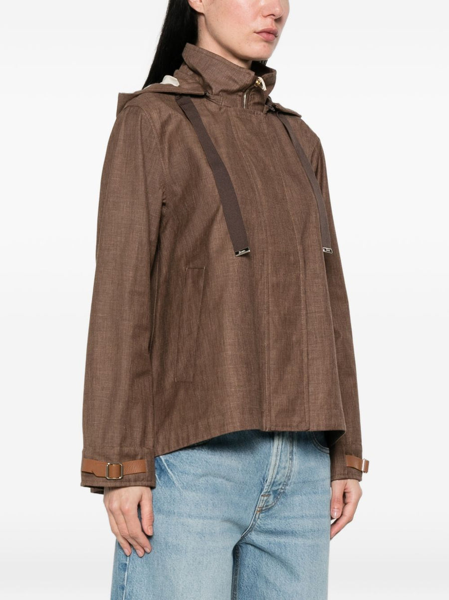 Herno Hooded Blouson Jacket For Women Luxury Multi Material Brown Modern Silhouette With Premium Craftsmanship