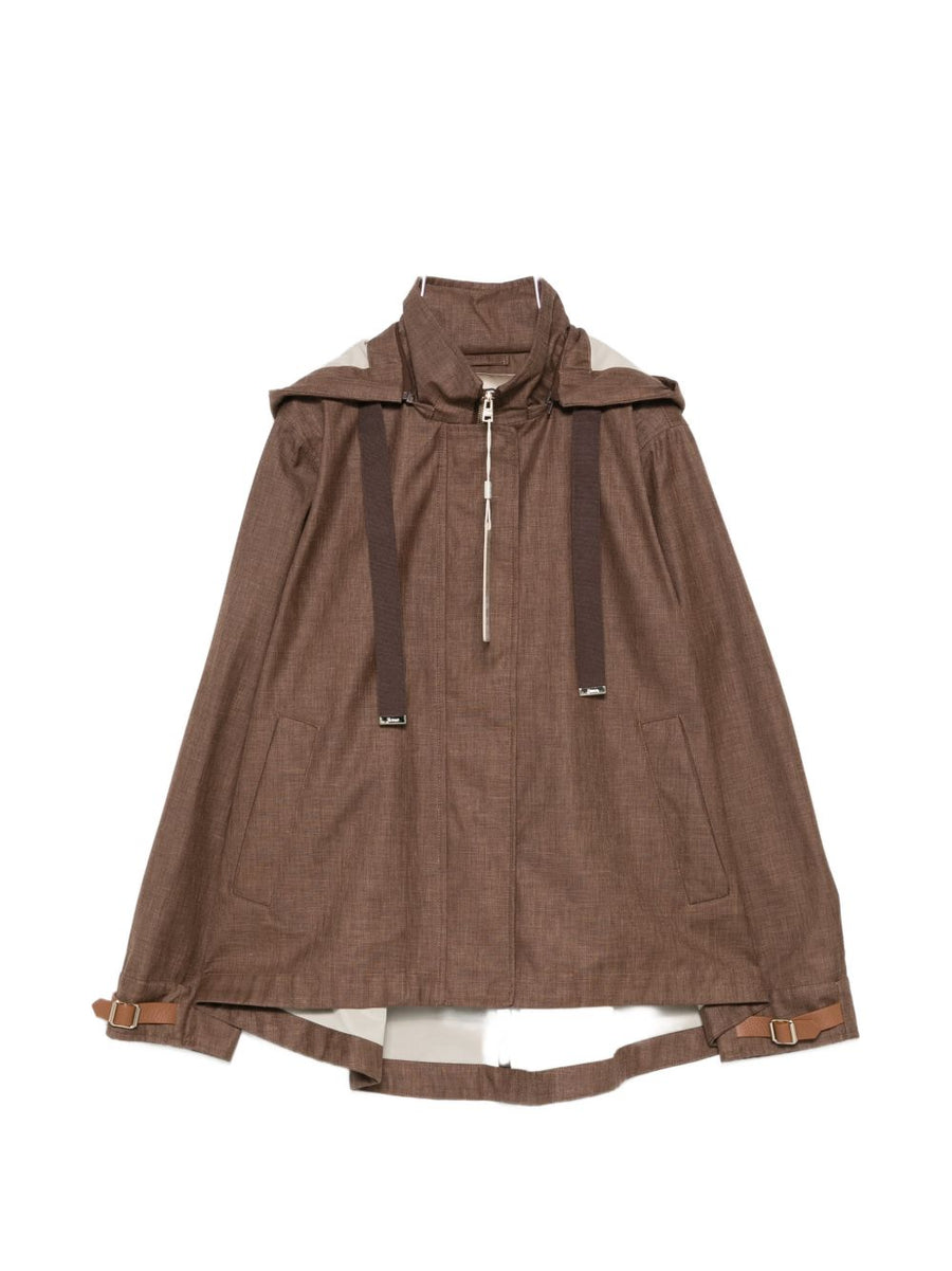Herno Hooded Blouson Jacket For Women Luxury Multi Material Brown Modern Silhouette With Premium Craftsmanship
