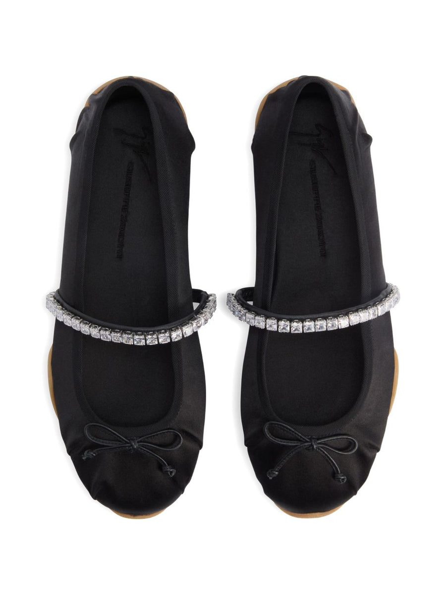 Giuseppe Zanotti Silk Satin Rhinestone Flat Shoes for Women Versatile Day to Night Luxury