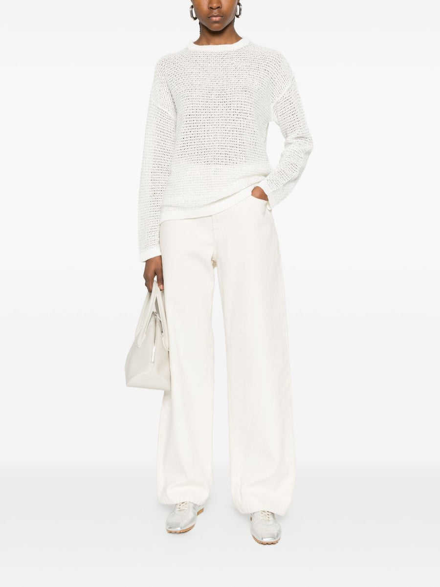 Fabiana Filippi Cotton Crewneck Sweater For Women Luxurious Knit Timeless Versatile Off White Top