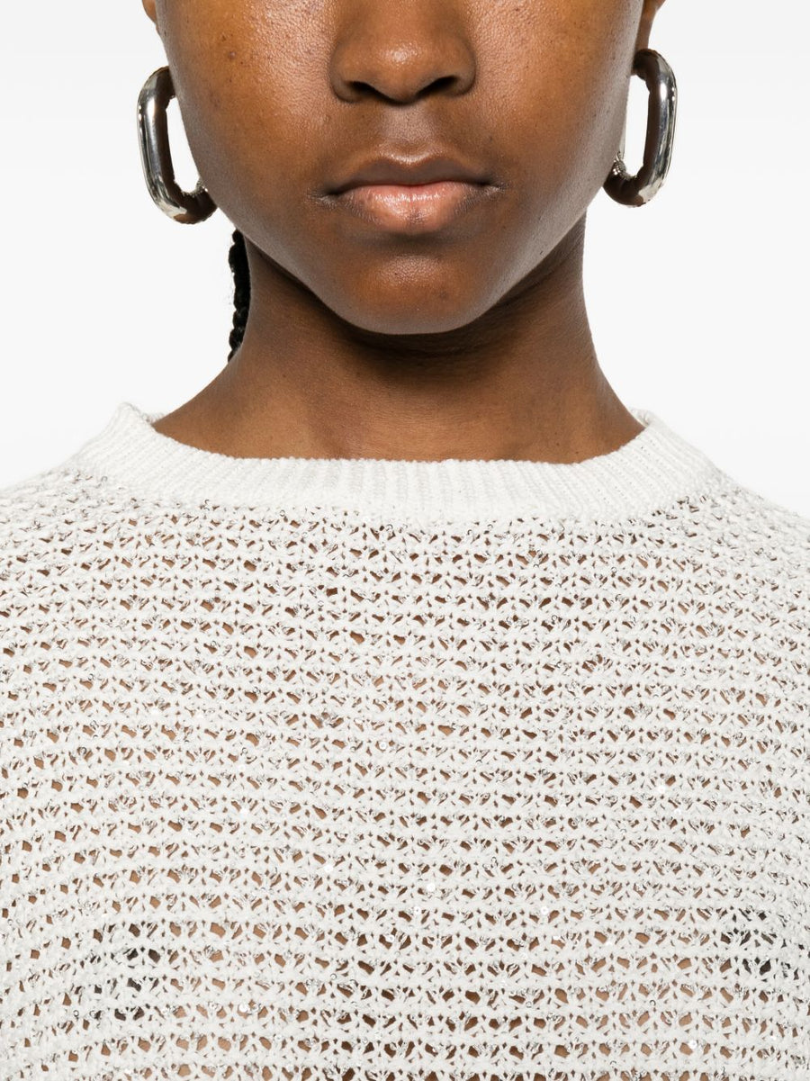 Fabiana Filippi Cotton Crewneck Sweater For Women Luxurious Knit Timeless Versatile Off White Top