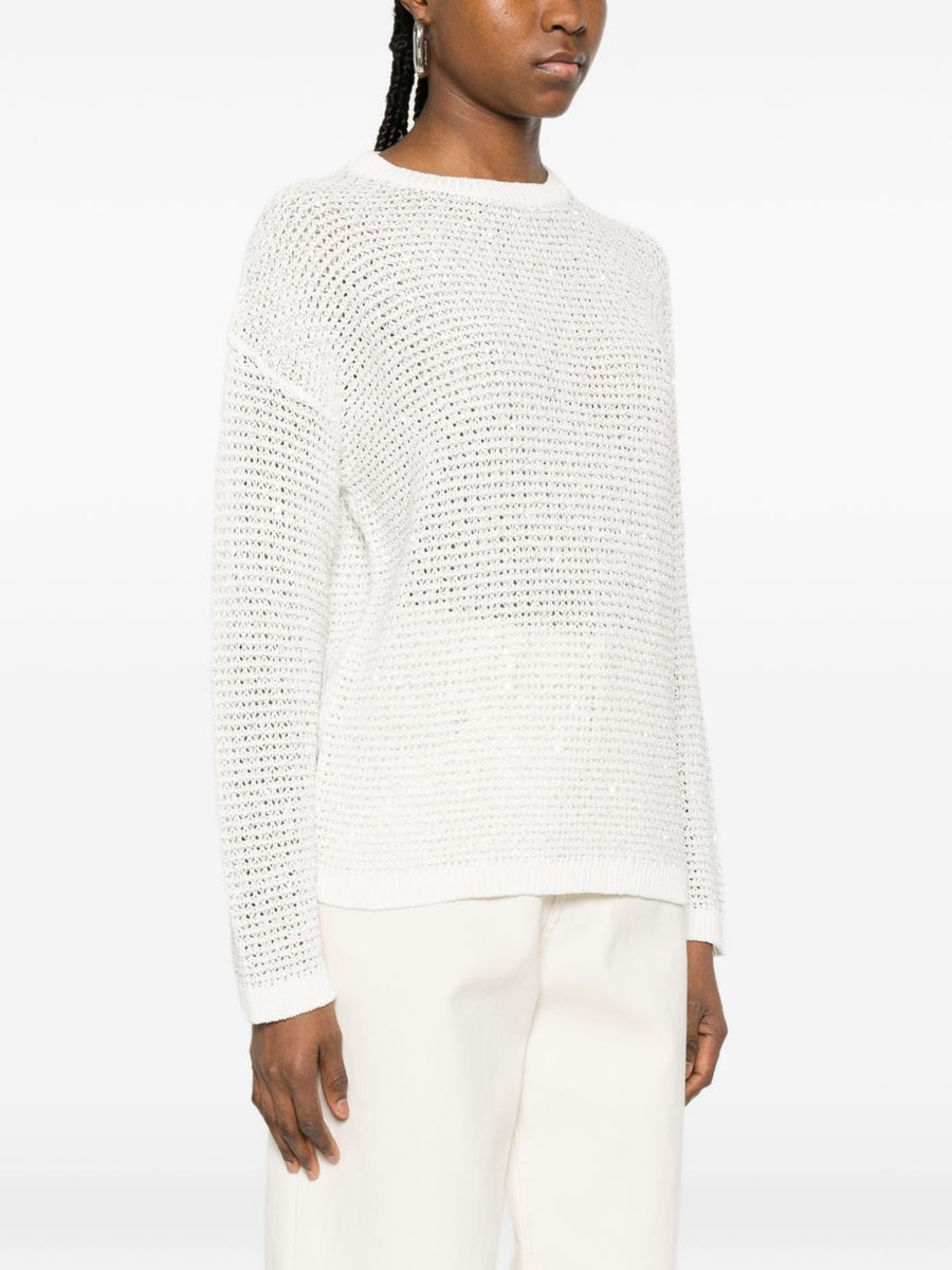 Fabiana Filippi Cotton Crewneck Sweater For Women Luxurious Knit Timeless Versatile Off White Top