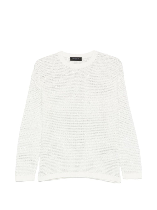 Fabiana Filippi Cotton Crewneck Sweater For Women Luxurious Knit Timeless Versatile Off White Top