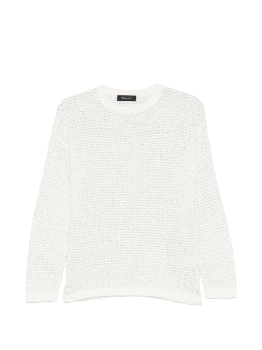 Fabiana Filippi Cotton Crewneck Sweater For Women Luxurious Knit Timeless Versatile Off White Top
