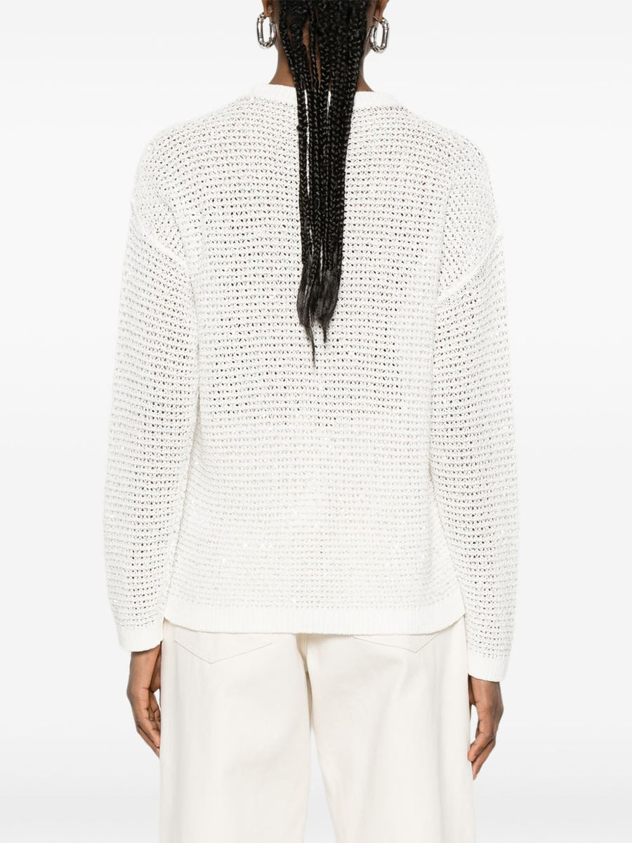 Fabiana Filippi Cotton Crewneck Sweater For Women Luxurious Knit Timeless Versatile Off White Top