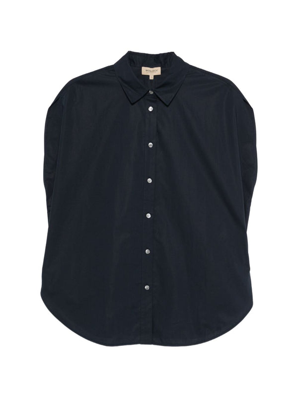 Woolrich Navy 100% Cotton Shirt for Women, Button Front, Rounded Hem, Everyday Comfort