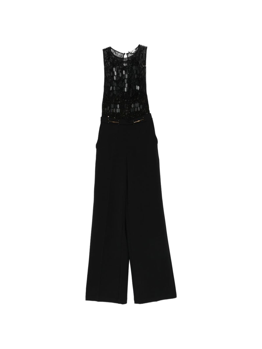 Elisabetta Franchi Long Jumpsuit With Black Sequins Glamorous Eveningwear For Women