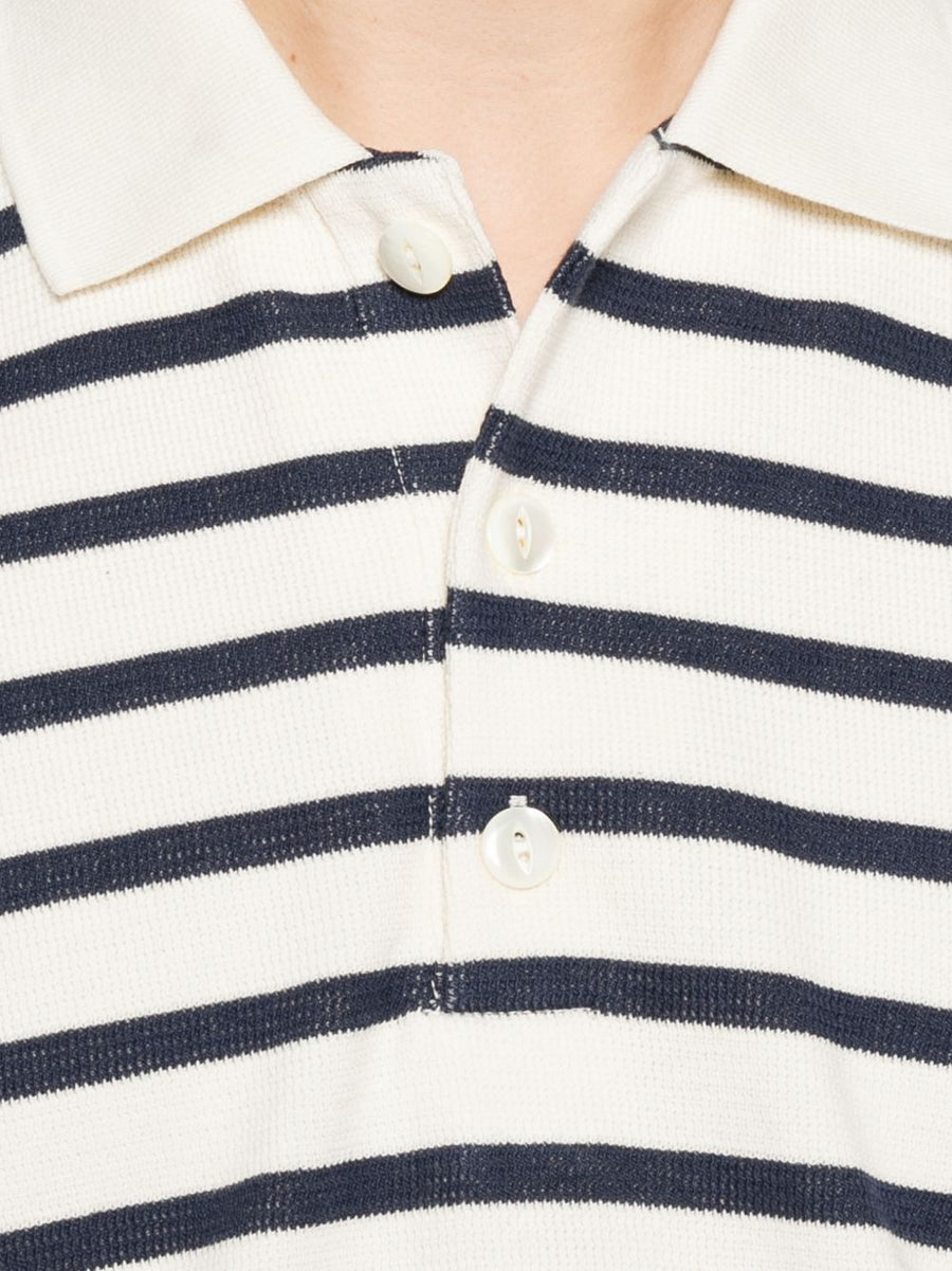 Junya Watanabe Striped Cotton Polo Shirt For Men Beige Blue Stripes Premium Comfort And Refined Casual Luxury