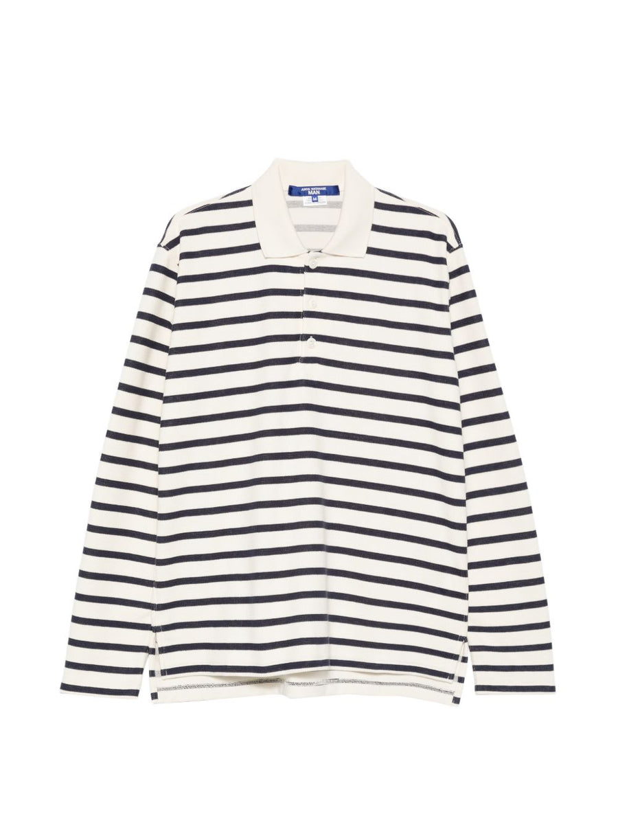 Junya Watanabe Striped Cotton Polo Shirt For Men Beige Blue Stripes Premium Comfort And Refined Casual Luxury