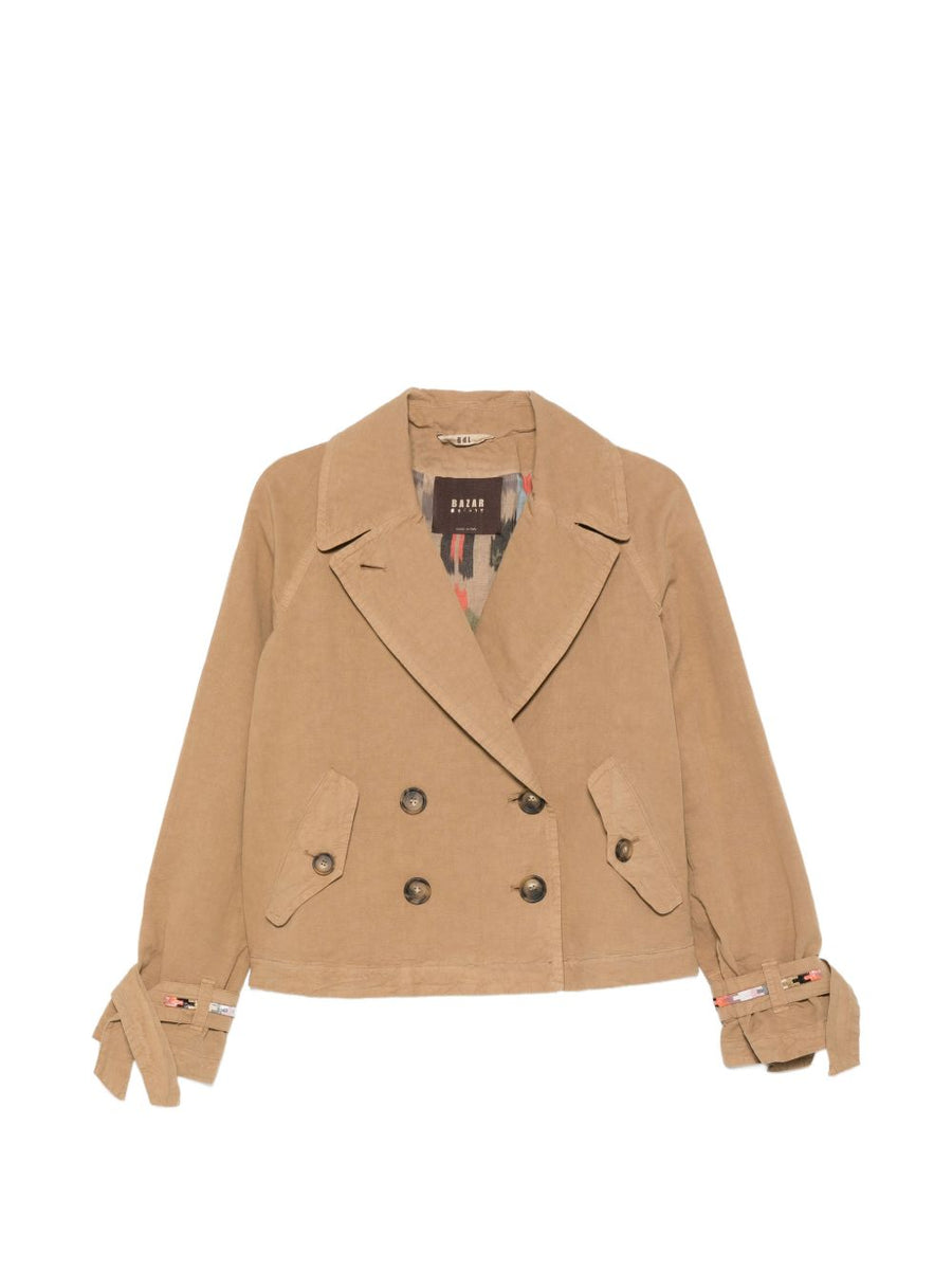 Bazar Deluxe Beige Short Double-Breasted Jacket For Women Versatile Breathable Cotton Linen Tailored Smart Casual