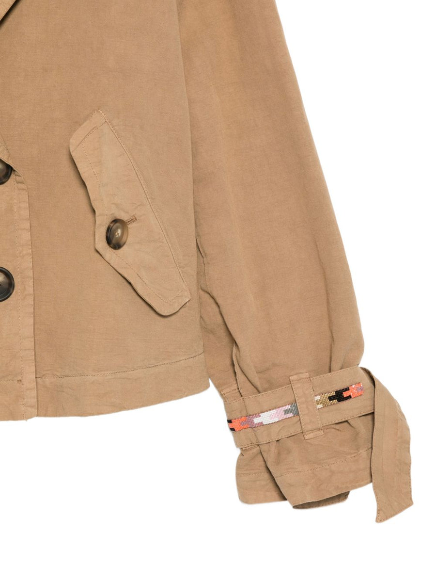 Bazar Deluxe Beige Short Double-Breasted Jacket For Women Versatile Breathable Cotton Linen Tailored Smart Casual