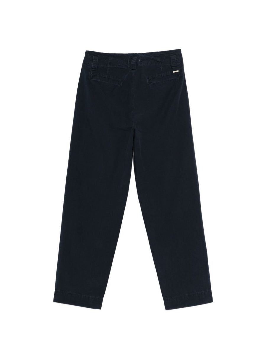 Woolrich Navy Carrot Trousers For Women With Versatile Belt Loops And Side Pockets 100 Percent Cotton