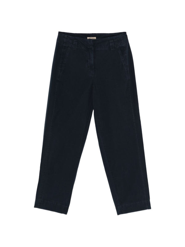 Woolrich Navy Carrot Trousers For Women With Versatile Belt Loops And Side Pockets 100 Percent Cotton